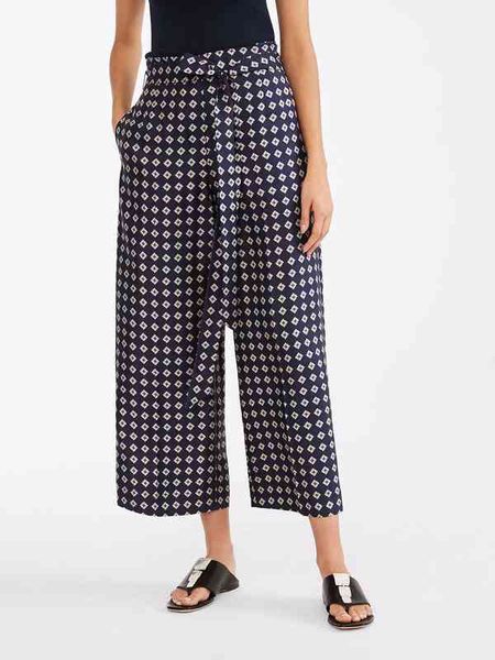 

women's shorts spring and summer simple geometric printing bandage splicing leisure wide leg pants, White;black