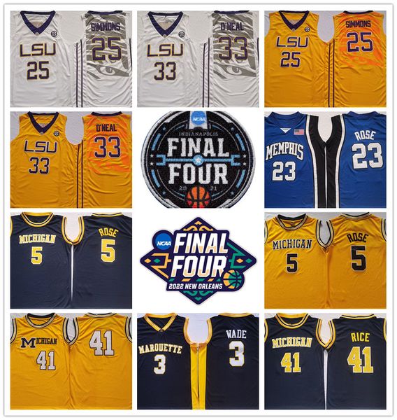 

ncaa final four basketball jerseys 25 simmons 33 neal jersey lsu tigers white marquette golden eagles blue 3 wade memphis 23 rose jersey sti, Black
