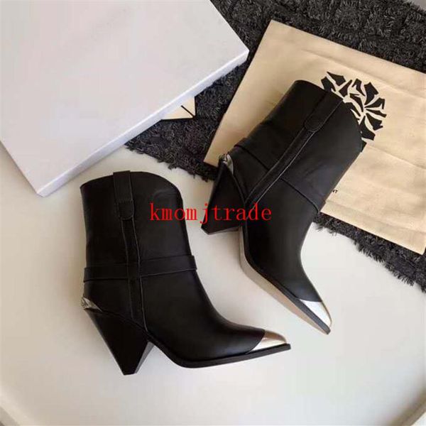 

original box paris runway isabel genuine leather marant women black lamsy boots runway show steel-toe metal ornament catwalk strap294h