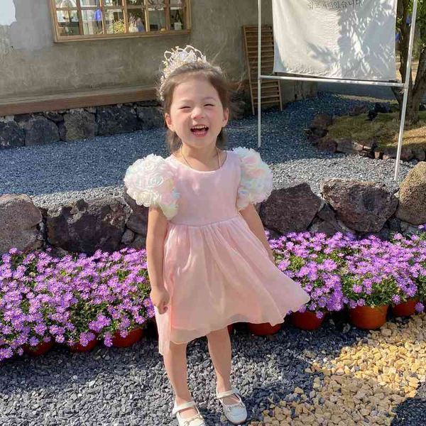 

dress o-neck collar short sleeve above knee length a-line pullover solid simple comfortable designable summer children girls g220518, Red;yellow