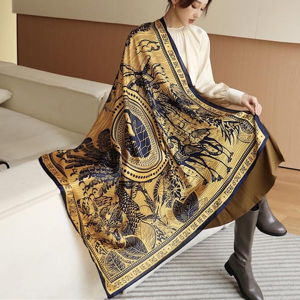 

floral silk scarf shalw women wraps hijab foulard female bandana print large 110cm square satin scarves stoles, Blue;gray