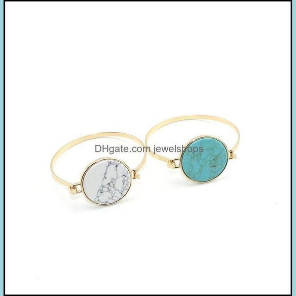 

fashion round natural stone bangle gold color green white turquoise bracelets women jewelry drop delivery 2021 charm hkkeg, Golden;silver