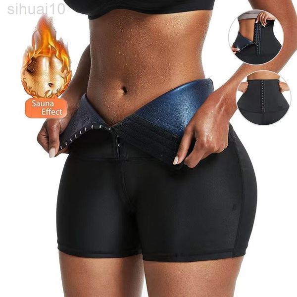Workout Body Shaper Sauna Hosen Schweiß Anzüge Für Frauen Hohe Taille Kompression Abnehmen Shorts Heißer Thermo Wiast Trainer Lings L220802