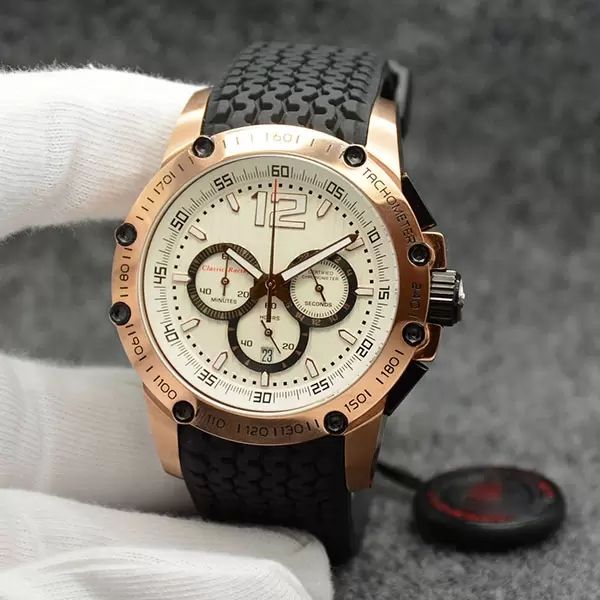 

men wristwatches 45.5mm quartz chrono superfast white dial rubber strap mens watch watches stainless steel gold case wristwatches montre de, Slivery;brown