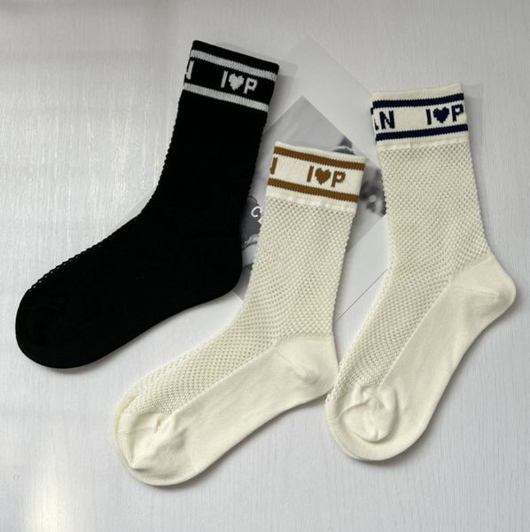 

classic womens spring summer hosierys brand d's sock fashion hollow letter tube love style socks mercerized wool female hosiery thin co, Black;white