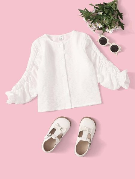 

toddler girls flounce sleeve solid blouse she, White;black