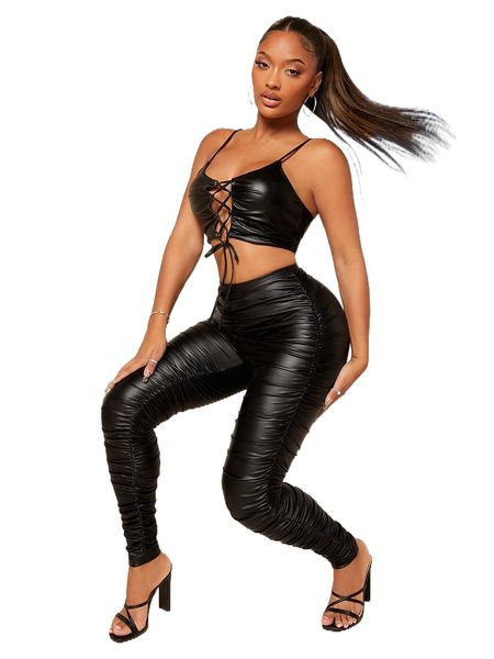 

sxy lace up front cami & stacked leggings u5fe#, White