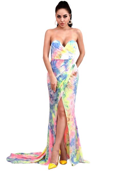 

love&lemonade split thigh tie dye tube maxi dress n2cg#, Black;gray