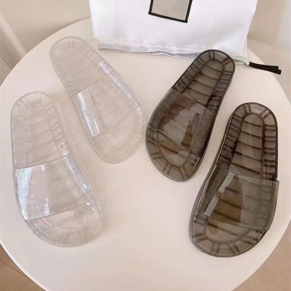 

new men women sandals shoes designer slippers transparent pvc pearl snake print slide summer wide flat lady sandals slipper with box dust ba, Black