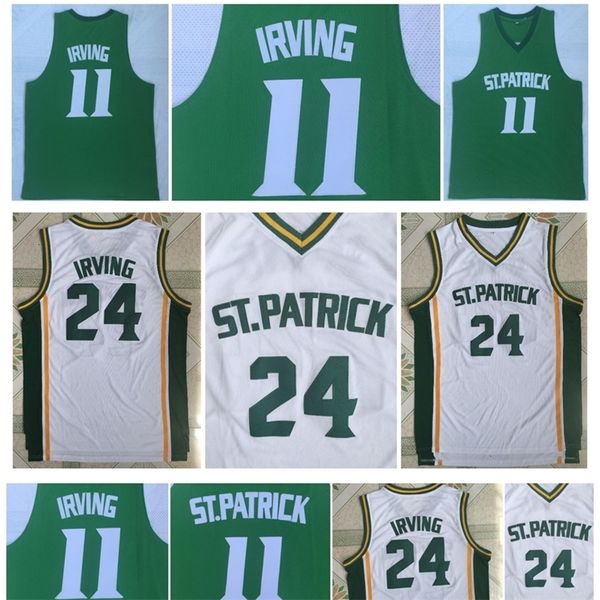 NC01 Kyrie Irving 24 High School St. St. Patrick 11 Kyrie Irving College Basketball Jersey сшита White Green S-2XL