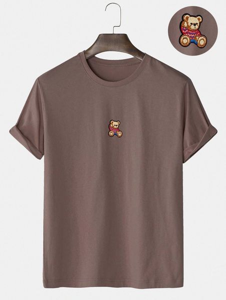 

men cartoon bear embroidered tee k1zm#, White;black