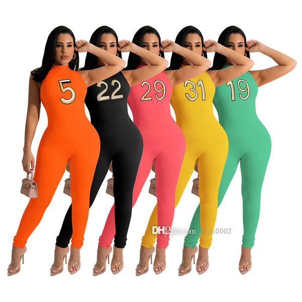 

2022 designer womens jumpsuits summer slim rompers sleeveless embroidered digital printed bodysuit clothing, Black;white
