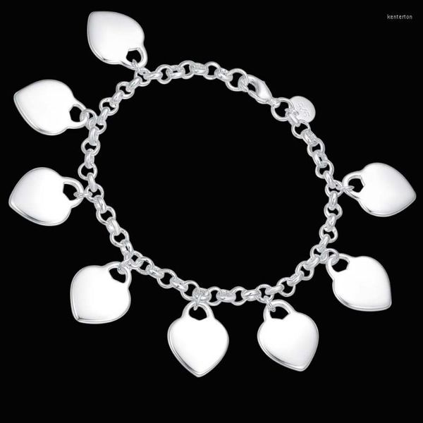 Bracelets de charme prata para mulheres com vários corações de link de pulseira pulseira pulseira pulseira femme brand jóias acessórios bijoux presentes kent22