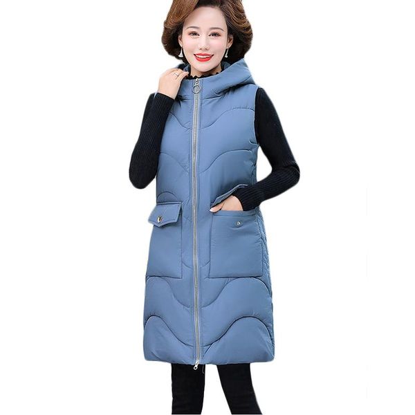 

women's vests autumn winter cold warm waistcoat fashion middle-aged women's long down cotton vest casual hooded parka overcoat 6xl, Black;white