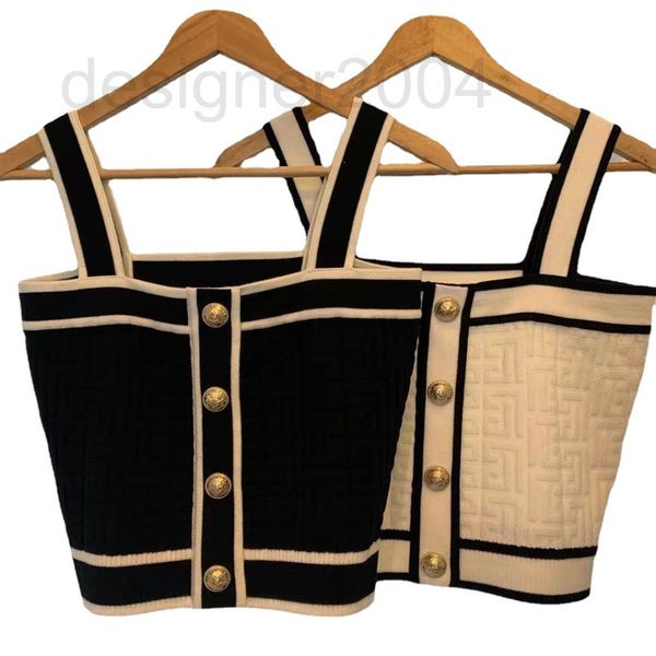 

women's t-shirt designer autumn and winter 2021 balman knitted gold button herringbone wool suspender bottomed sweater jacket fpmq, White