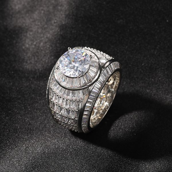 

hip hop rapper rings men fashion real gold plated silver ring with diamond bling 3a cubic zirconia lovers finger ring ice out jewelry, Golden;silver