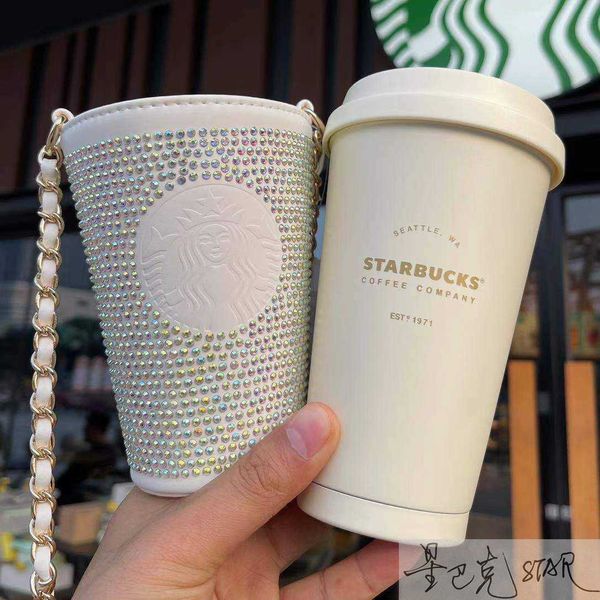 

starbucks cup pure white flash diamond style accompanying thermos cup set platinum chain cup set mother's day valentine's day