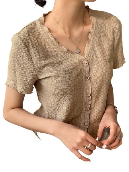

dazy plisse button front tee i56m#, White