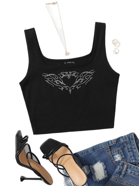 

plus rhinestone beaded crop tank n5xr#, Black