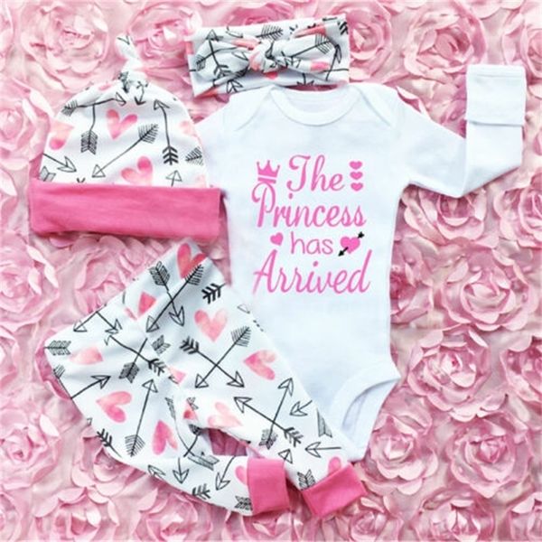 

est 4pcs born infant cute soft baby girls clothes spring autumn playsuit pants bodysuit outfit set 220802, White