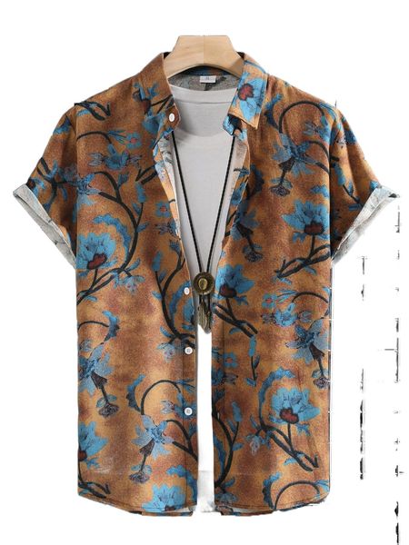 

men random floral print high low shirt without tee r1xr#, White;black