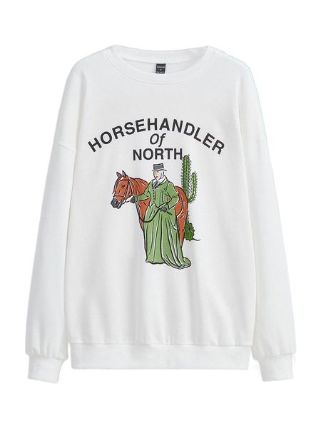 

x rengka letter & figure graphic drop shoulder sweatshirt f6kf#, Black