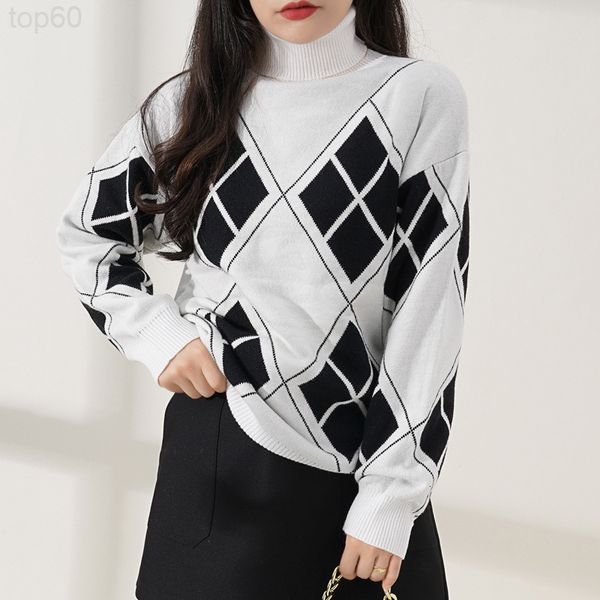

women's sweaters designer []autumn and winter new style high necked lingge thickened sweater women's pullover sweater long sleeved, White;black