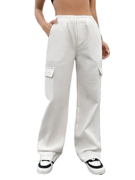 

flap pocket side cargo pants w1iy#, Black;white
