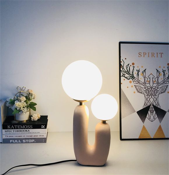 Çift küre ışık başucu lambası postmodern yaratıcı gece ışıkları oturma odası pembe masa lambaları çalışma için