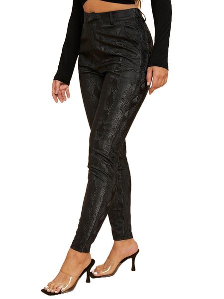 

sxy split hem snakeskin print pu leather pants n7d6#, Black;white