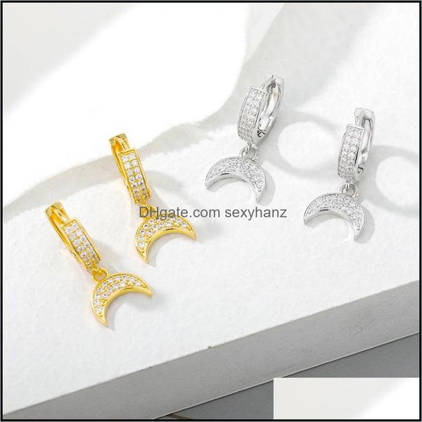 

dangle chandelier earrings jewelry trendy shiny cubic zircon crescent moon drop for kids girls ladies party beach rhinestone 3386 q2 deliv, Silver