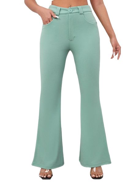 

solid flare leg pants b5zh#, Black;white