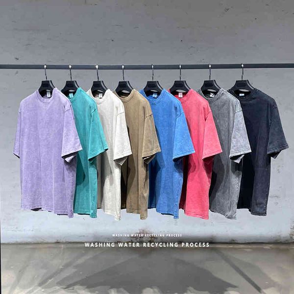 

men's t-shirts 2022 summer washed, worn and edged solid color oversize loose basic short sleeve t-shirt chi7, White;black
