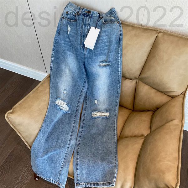 

women's jeans designer sharp goods high-end net red early spring metal decoration hole fashion versatile jeans for women xryq, Blue