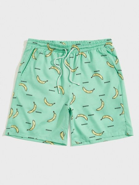 

men drawstring banana & letter print lounge shorts w8zp#, Black;brown