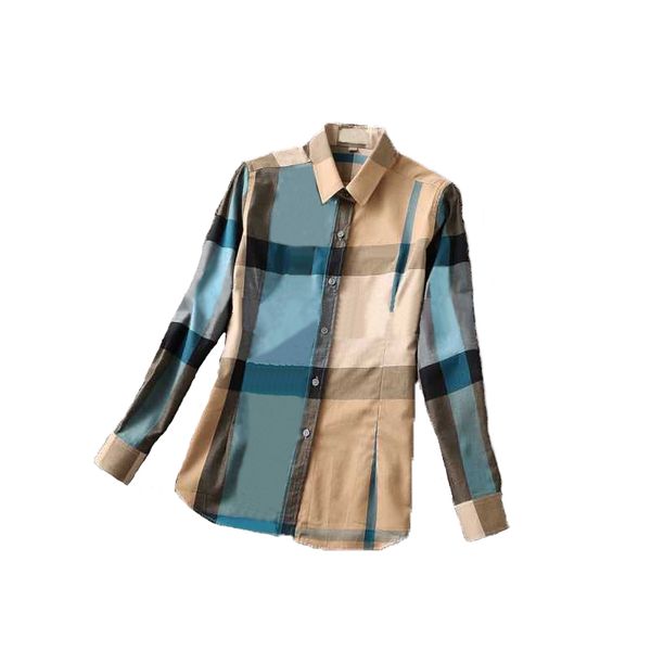 2022 Дизайнерские женские рубашки блузки тройки гладкие буквы ткани с двойной решеткой классическая простая вышиваемая рубашка с длинными рукавами женски Топасиан S-XXLL
