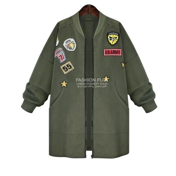 Herbstmode Frauen Plus Größe 5XL Baumwolle Militär Bomberjacke Langer Mantel Frauen Armee Grün Slim Casual Frauen Basic Mäntel 201029