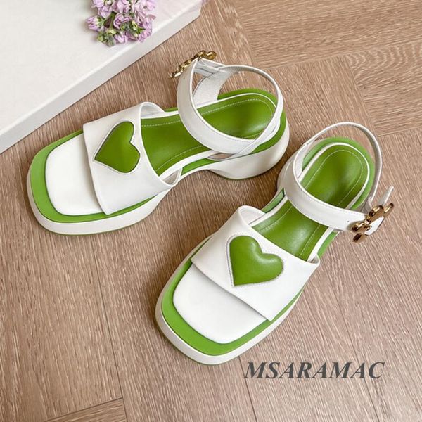 

sandals summer leather round peep toe heart contrast platform fashion women's vacation shoes, Black