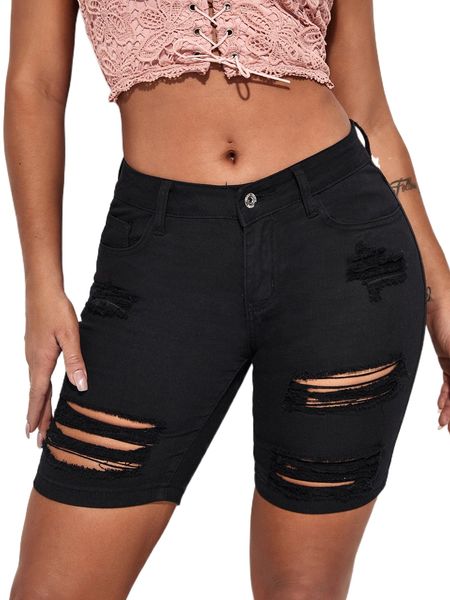 

sxy ripped button fly denim shorts t26f#, White;black