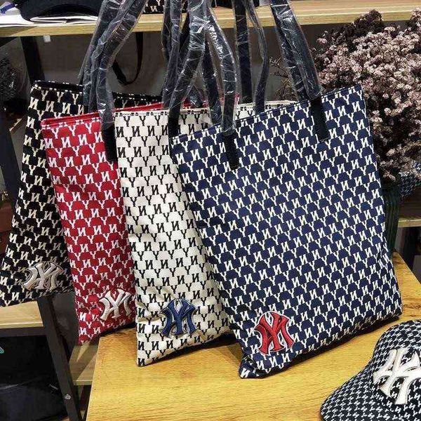 

50% discount bags mlb hand shopping net red tote bag single shoulder bag large capacity yankees flower embroidery ny luxury designer