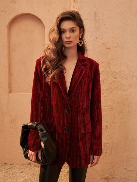 

lapel neck flap detail velvet blazer u8eo#, White