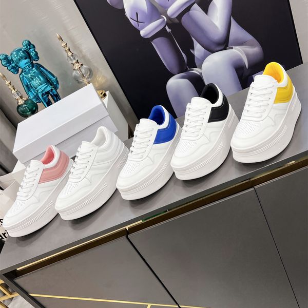 

women thick bottom casual shoes fashion stitching leather lace-up low cut height increasing outdoor leisure walking shoe designer sports tra, Black