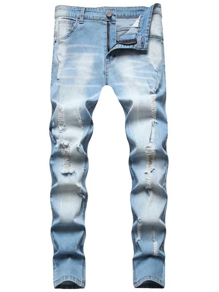 

men ripped cat whisker bleach wash jeans h1oo#, Blue