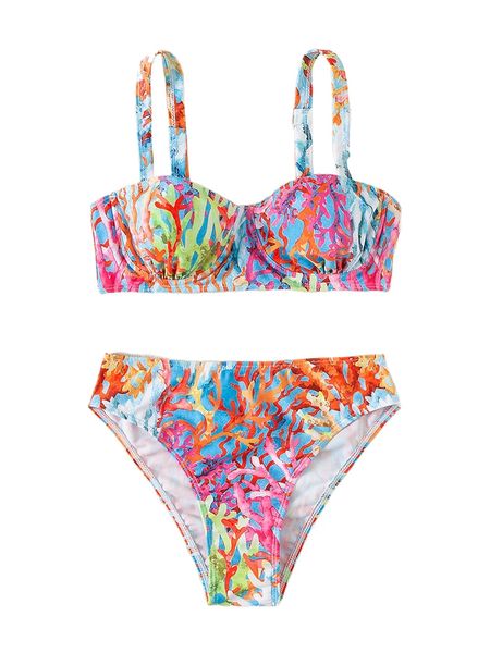

coral pattern push up bikini swimsuit d7jl#, White;black