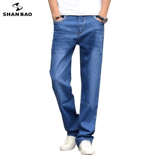 

shan bao spring summer straight loose lightweight stretch denim classic business casual men's high waist jeans 220328, Blue