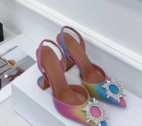 

sunflower button diamond women's pointed shoes wine cup heel height 9.5cm leather silk fabric standard size 35-42, Black