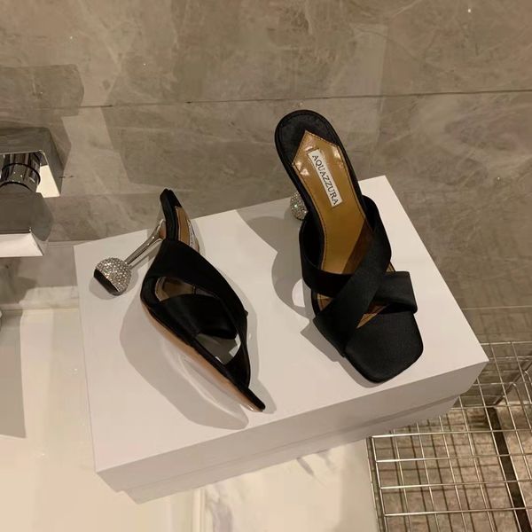 

new season shoes aquazzura yes darling 95 satin sandals pineapple mule black fashion slippers