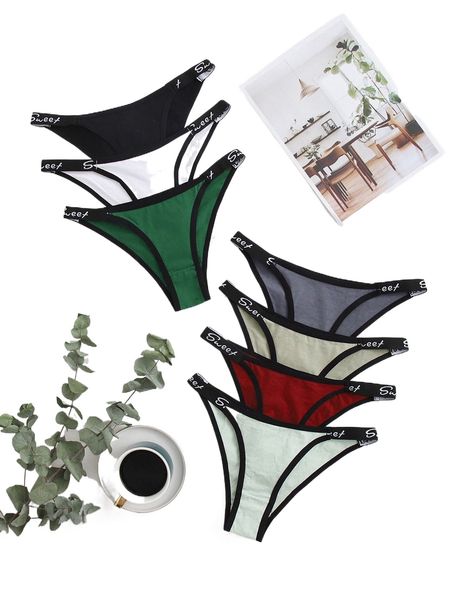 

7pack contrast binding panty l7ve#, Black;red