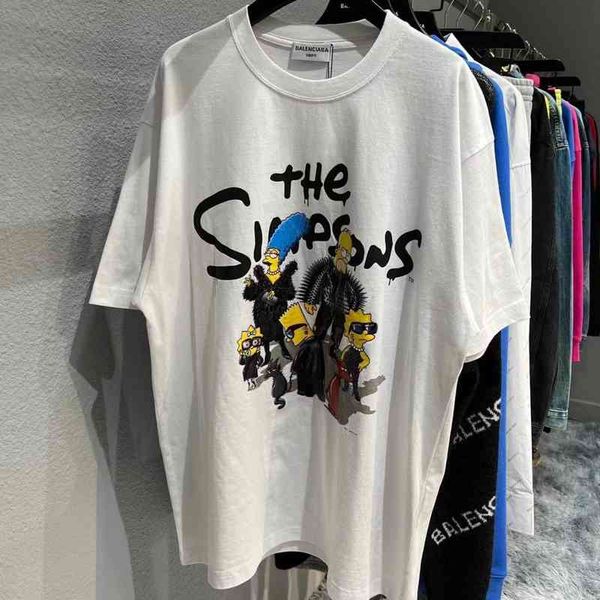 

balencaigass t shirt highest version the of paris spring and summer co branded simpson family conley printed short sleeved t-shirt, White;black