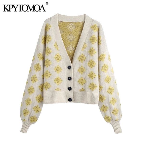 

kpytomoa women fashion oversized jacquard knitted cardigan sweater vintage long sleeve buttons female outerwear chic 201203, White;black